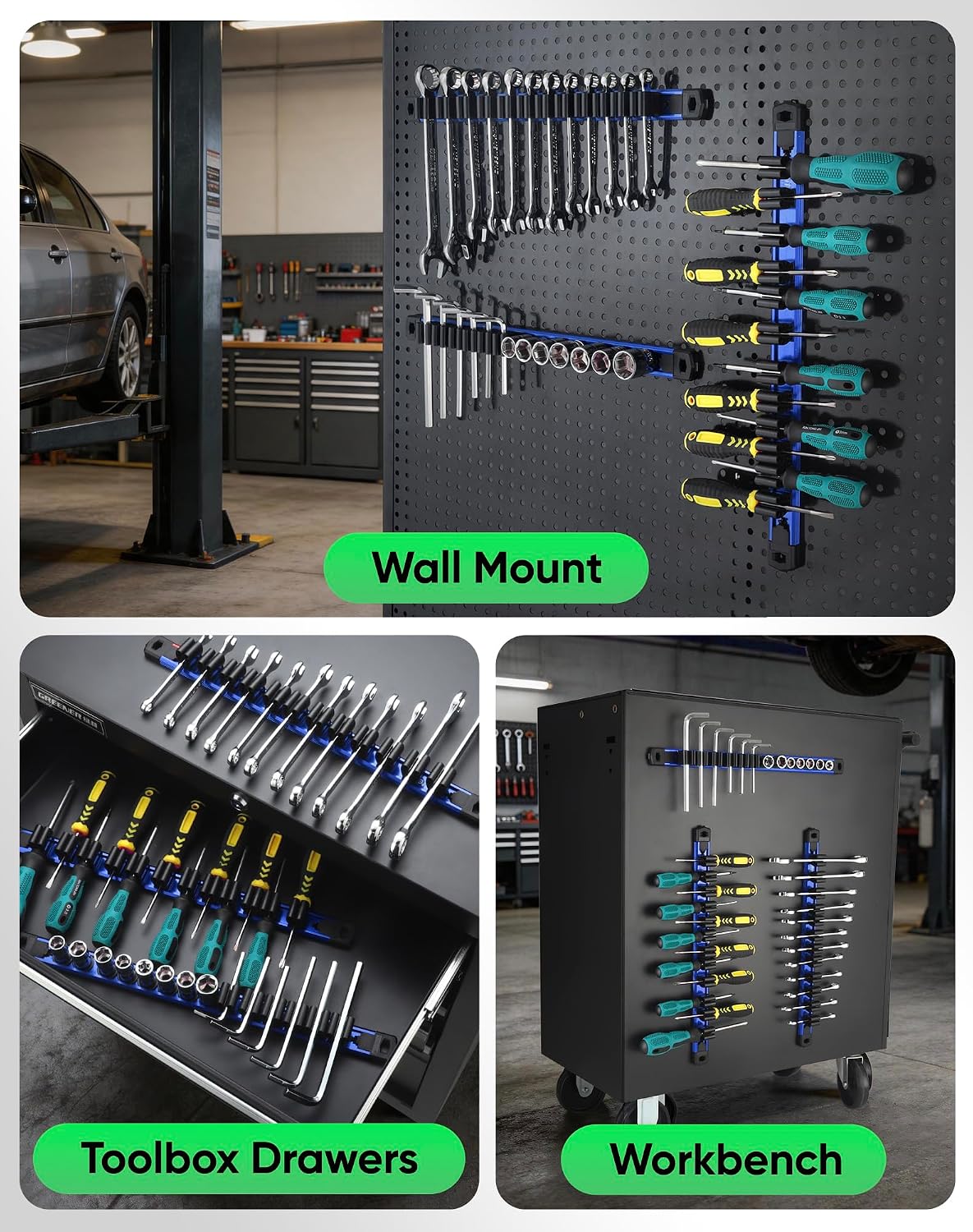 ALOANES Magnetic Screwdriver Organizer 36-Slot Blue 3PC for Toolbox