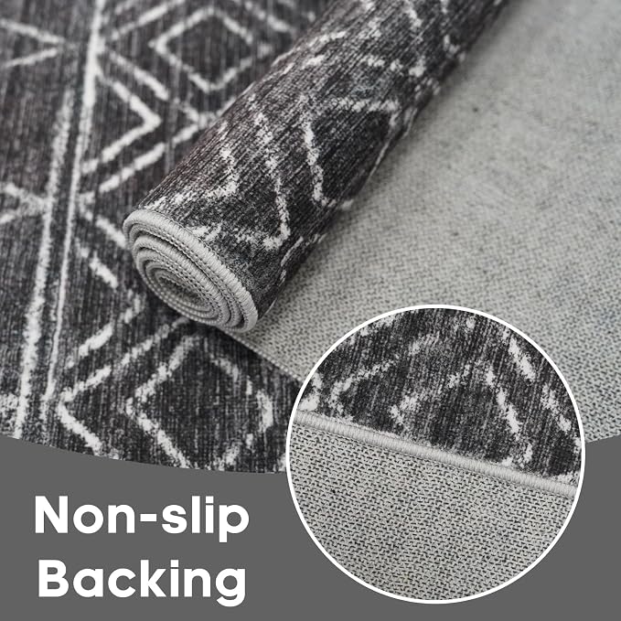 Moroccan 2'6"x12' Hallway Runner Rug: Washable Non Slip Bedroom Rugs