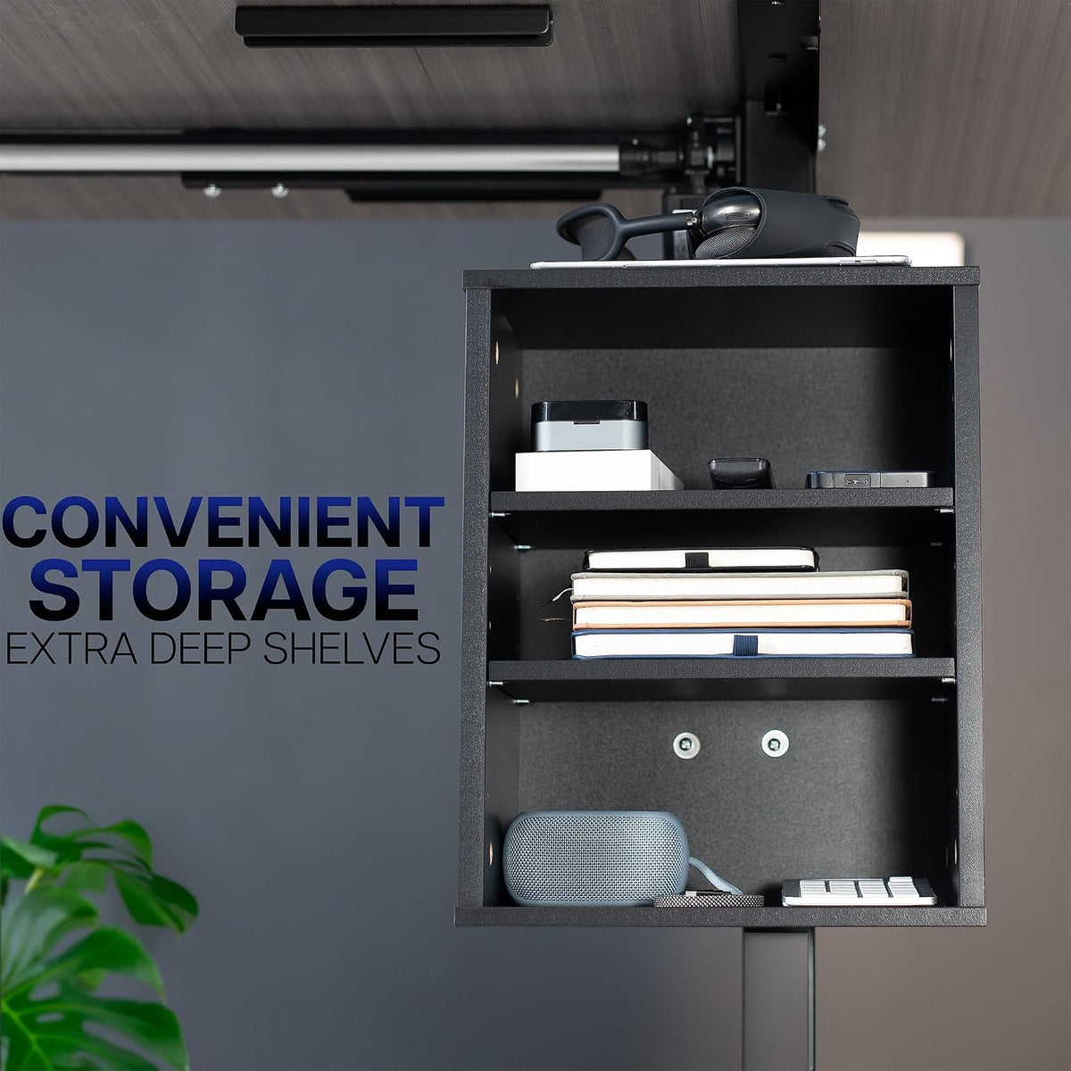 VIVO Black Clamp-on Desk Leg Shelving Unit, Storage Shelves, DESK-SHELF3CL