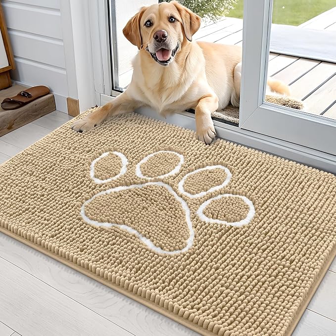 OLANLY Dog Door Mat for Muddy Paws 35x24, Paw Print Design, Absorbs Moisture