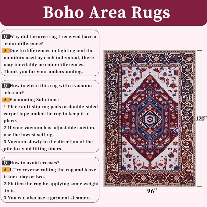 SERISSA Washable Rugs 8x10 Area Rugs, Large Non-Slip Boho Living Room Rug