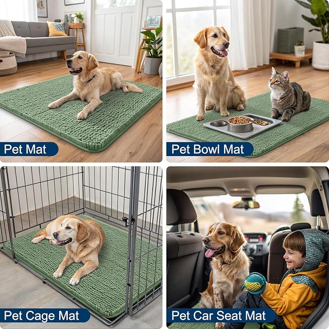 Smiry Dog Door Mat for Muddy Paws 40x32, Absorbent Dirt Trapper, Non-Slip