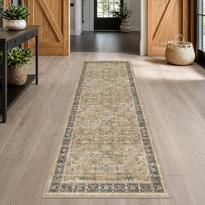 Natural Taupe 2x8 Runner Rug for Hallway, Long Runner Rug for Kitchen, Entryway