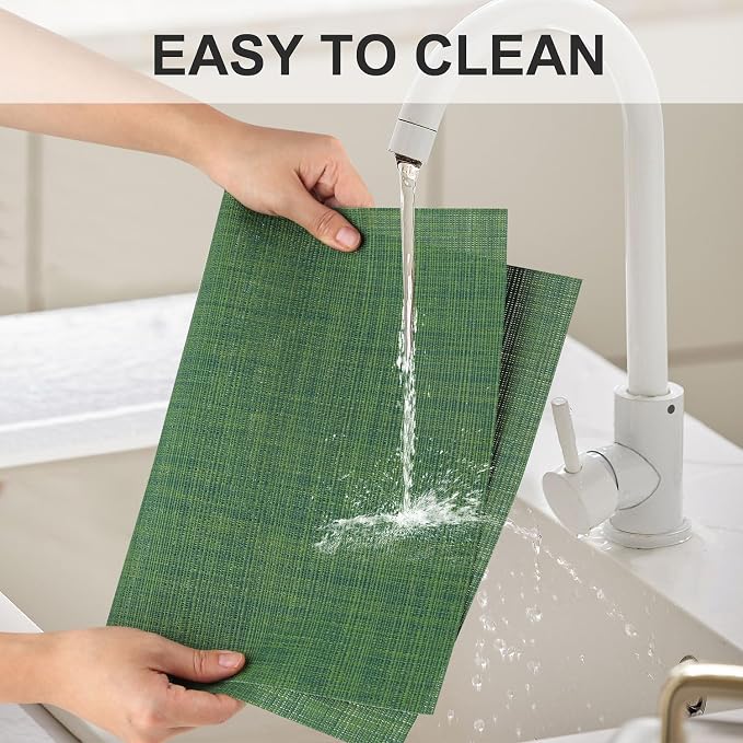 Vinyl Placemats Set of 4, PVC Woven Washable Non-Slip Table Mats, Heat
