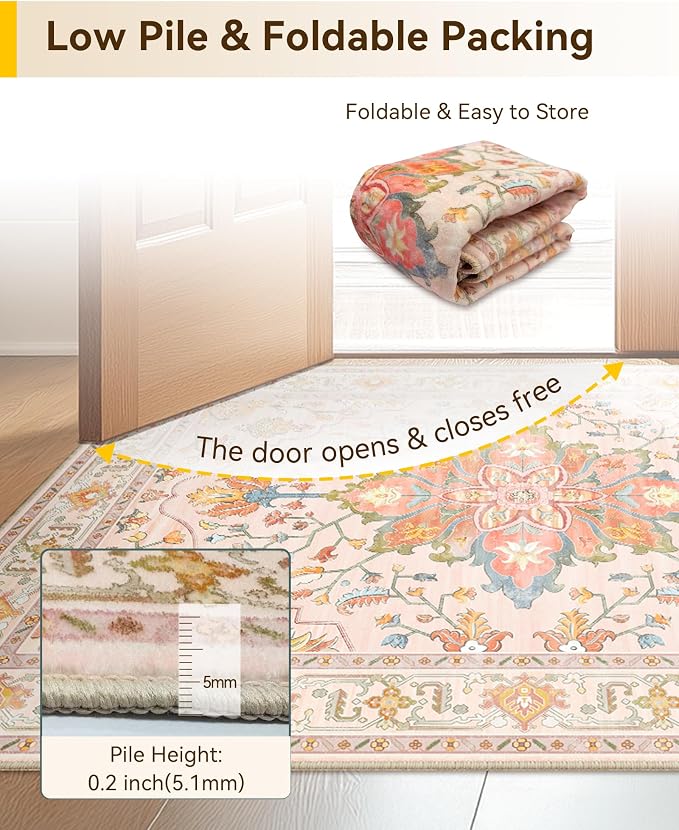RELEANY Area Rugs 5'x7' Washable Non-Slip, Floral Vintage Distress Medallion