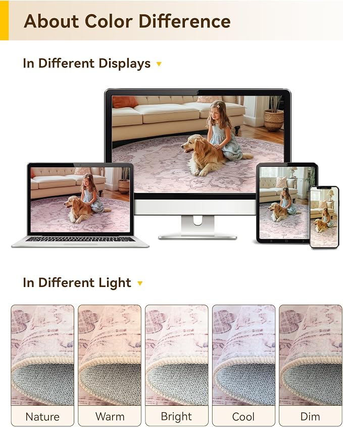 RELEANY Area Rugs Round 10ft Washable Non-Slip, Floral Vintage Distress
