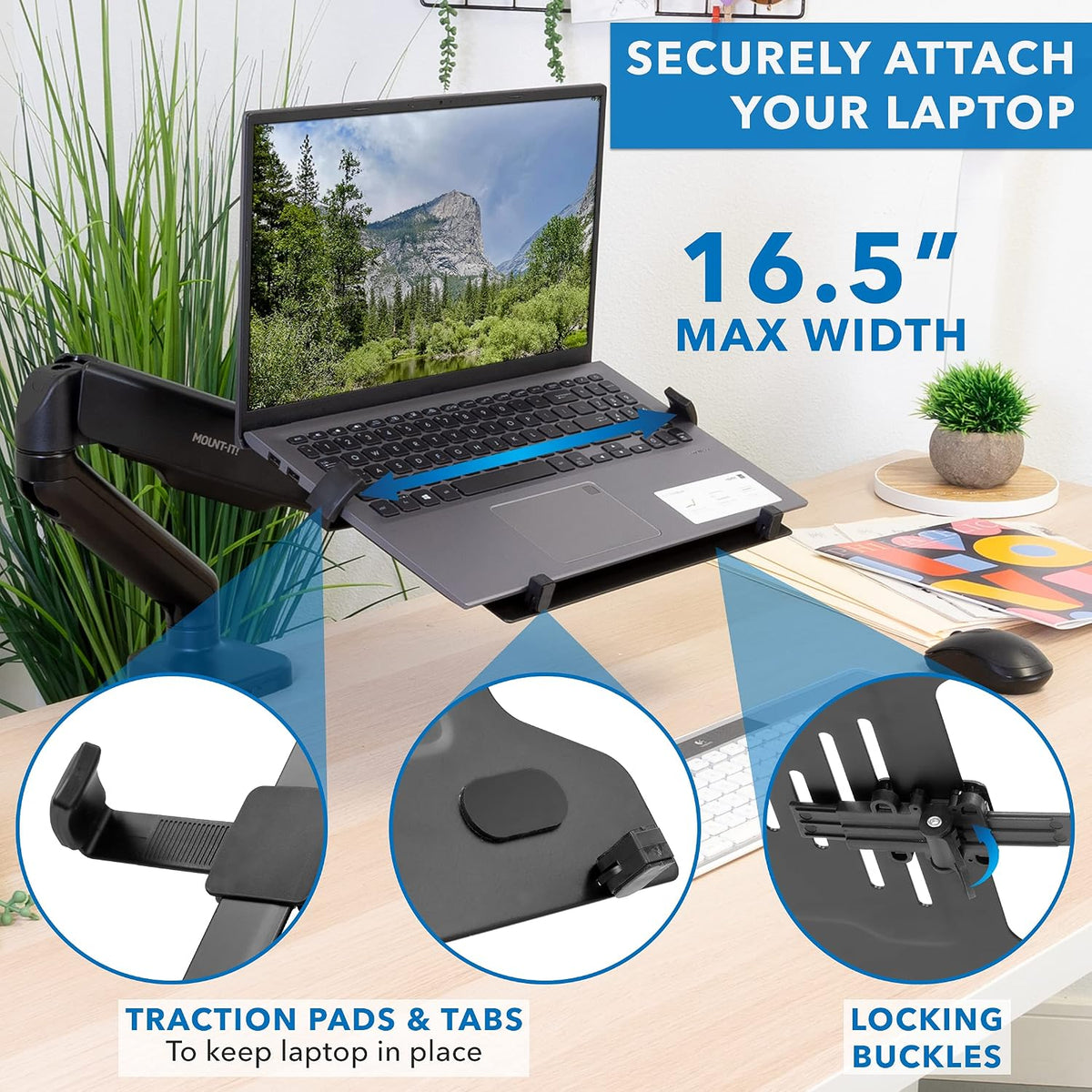 Mount-It! Laptop Arm Mount for Desk, Gas Spring, Clamp or Grommet, 17 Inch