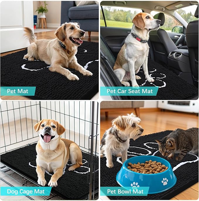 OLANLY Dog Door Mat for Muddy Paws 36x24, Paw Print Design, Absorbs Moisture