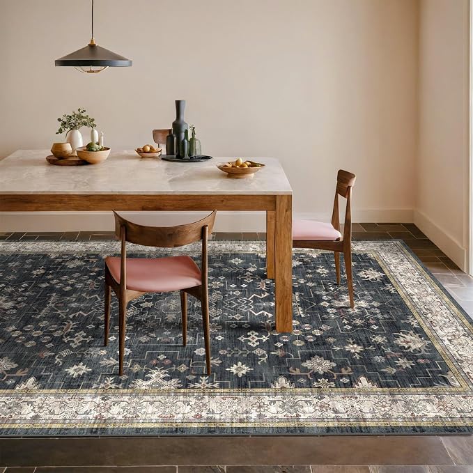Hazo Haus Black Farmhouse Washable 7x10 Area Rugs
