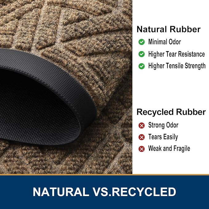 Smiry Front Door Mat Outside Entrance, Heavy Duty Sturdy Natural Rubber Doormat