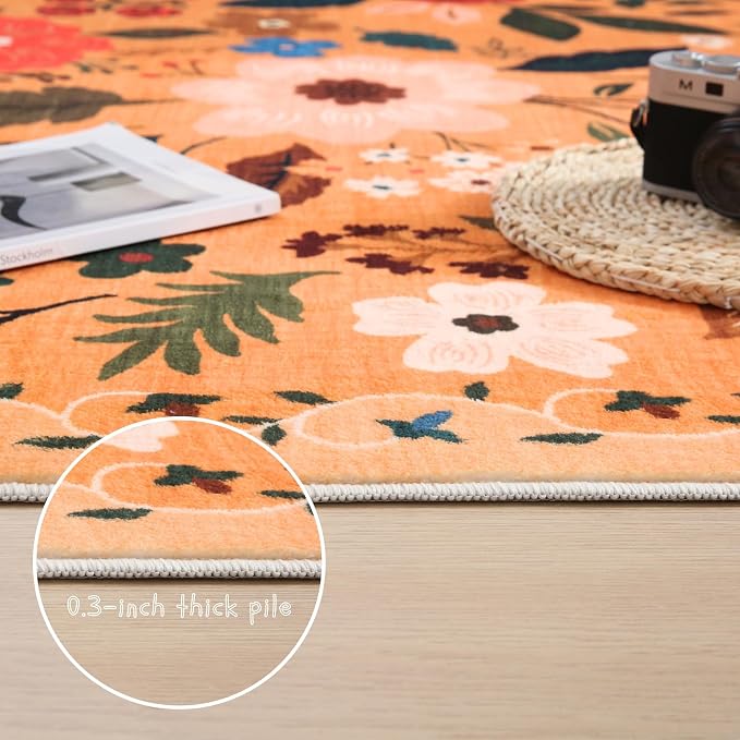 Rugcomf Living Room Rug 6x9 Rug Machine Washable Boho Area Rug Non Slip Floral