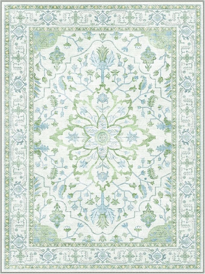 RELEANY Area Rugs 7'x9' Washable Non-Slip, Floral Vintage Distress Medallion