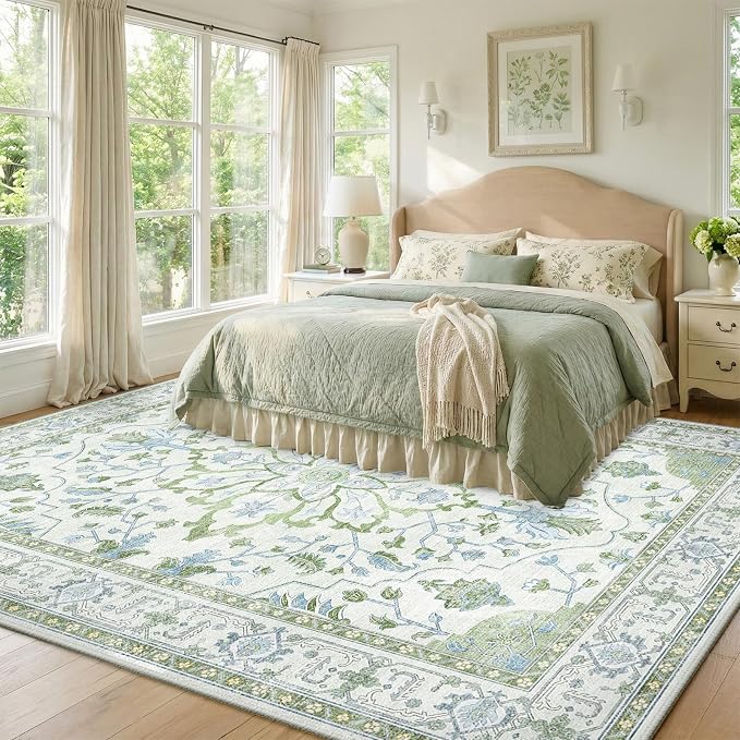 RELEANY Area Rugs 7'x9' Washable Non-Slip, Floral Vintage Distress Medallion