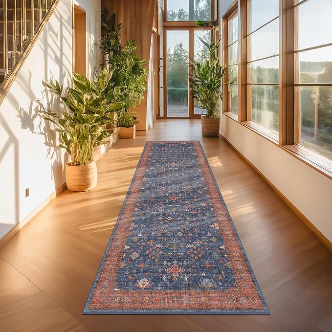 Navy Blue Washable 10 ft Long Runner