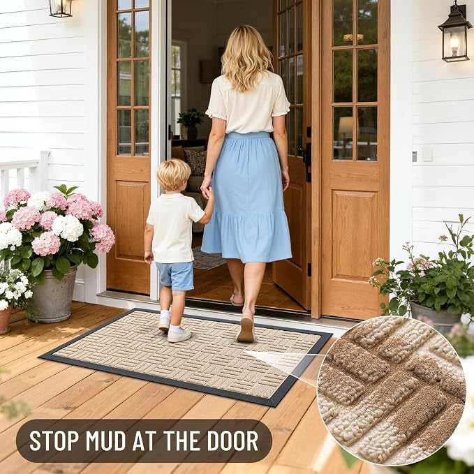 OLANLY Front Door Mat Outside Entrance 47x32, Heavy Duty Sturdy Natural Rubber
