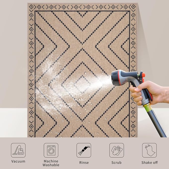 Tangsoo Easy Jute Rug 3x5 for Entryway, Geometric Non-Slip Washable Indoor