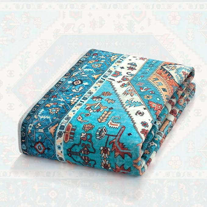 SERISSA 4x6 Boho Bedroom Rug, Washable Non Slip Vintage Blue Area Rugs