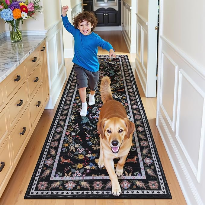 HEBE Washable Hallway Runner Rug 2'x 6' Non Slip Kitchen Rugs Runner, Low Pile