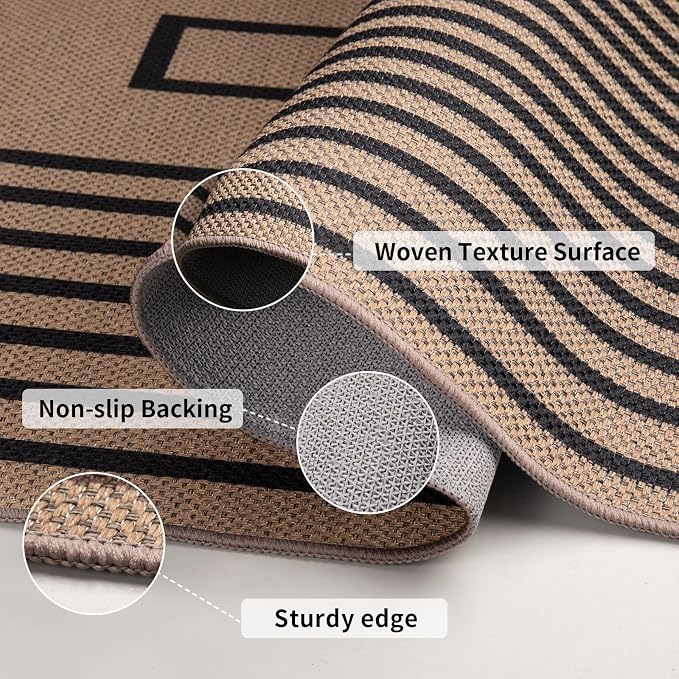 Tangsoo Easy Jute 3x5 Area Rug for Living Room, Non-Slip Black Thin Indoor