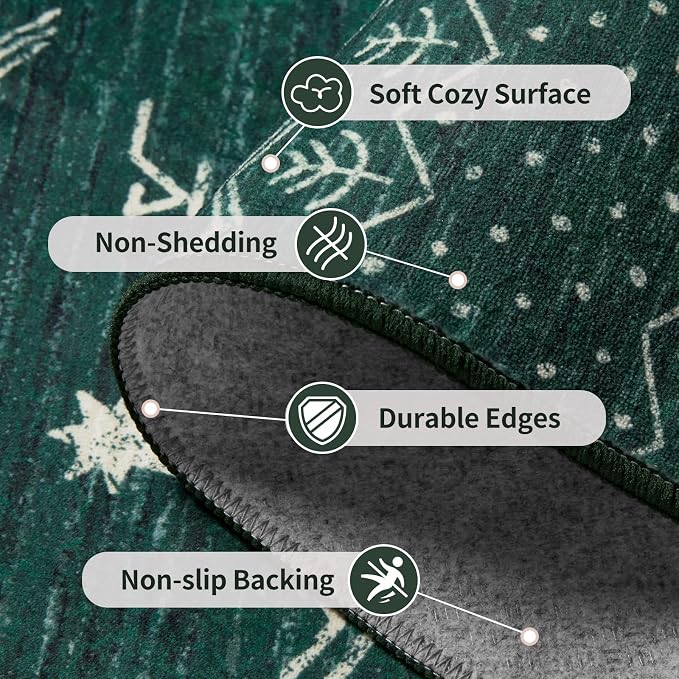 SERISSA 9x12 Area Rugs for Living Room, Washable Non-Slip Dark Green Boho Rug