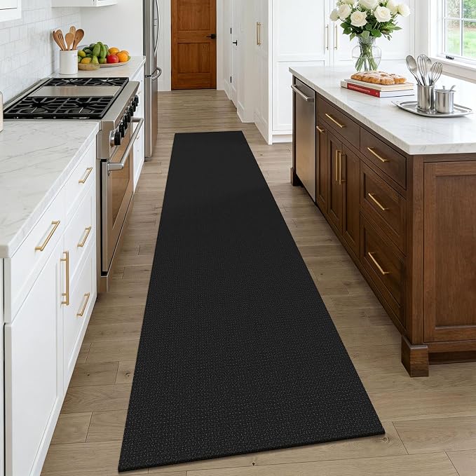 KOZYFLY Black Runners Rugs for Hallway 2.5'x10', Washable Runner Rug, Woven Non