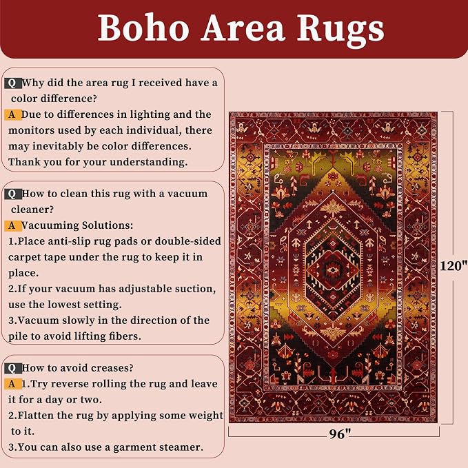 SERISSA Washable Rugs 8x10 Area Rugs, Large Non-Slip Boho Living Room Rug