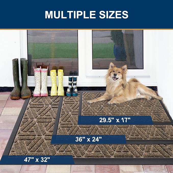 Smiry Front Door Mat Outside Entrance, Heavy Duty Sturdy Natural Rubber Doormat
