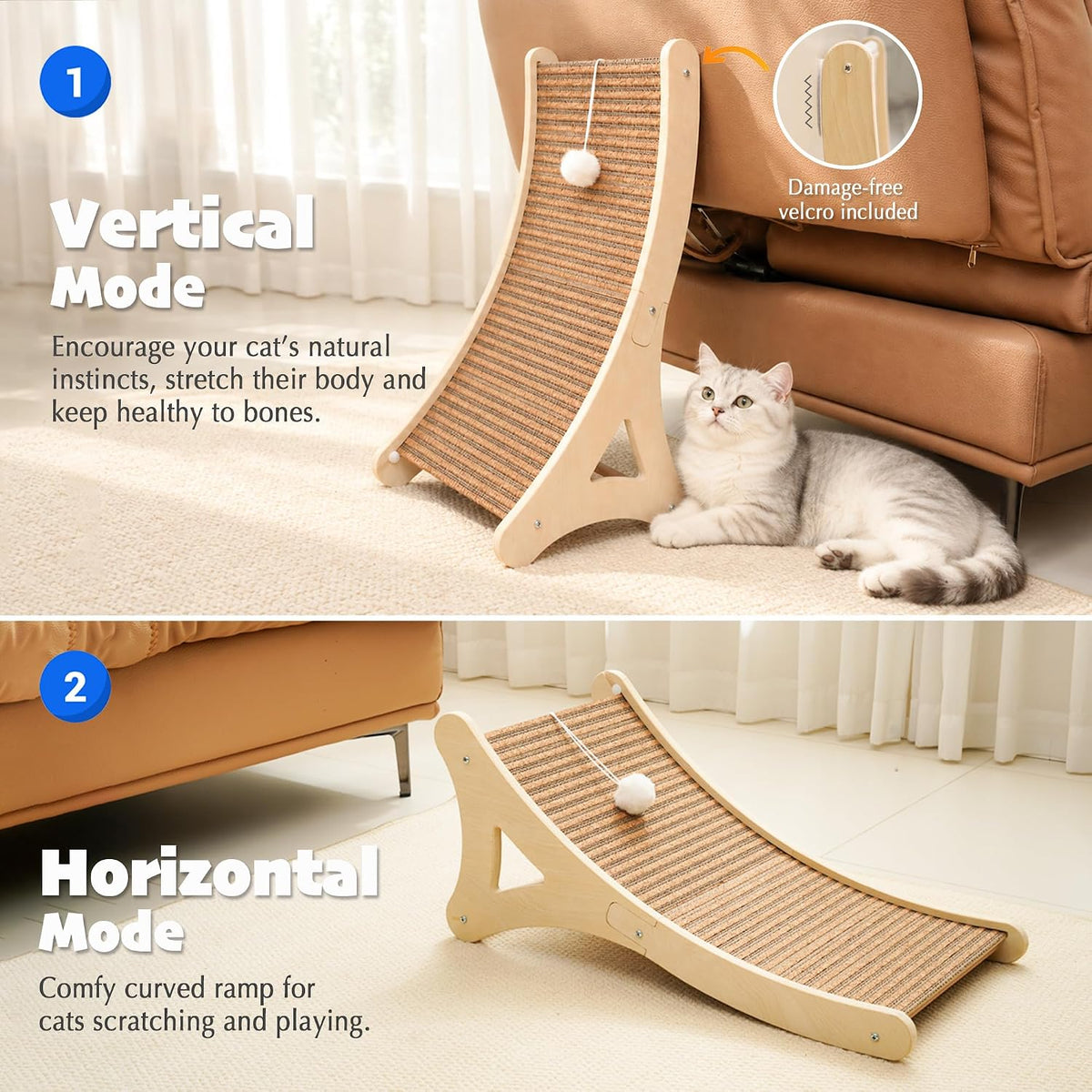 PETKARAY Cork Cat Scratcher, Curved Natural Scratch pad for Indoor Cats