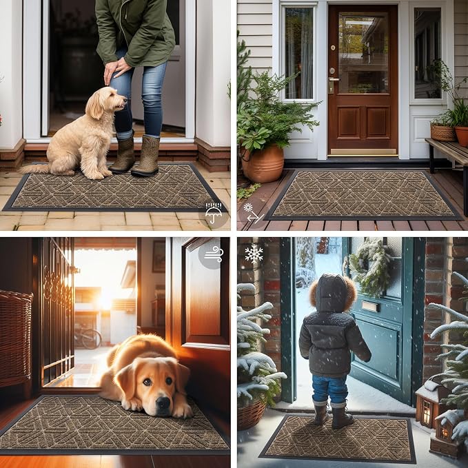 Smiry Front Door Mat Outside Entrance, Heavy Duty Sturdy Natural Rubber Doormat