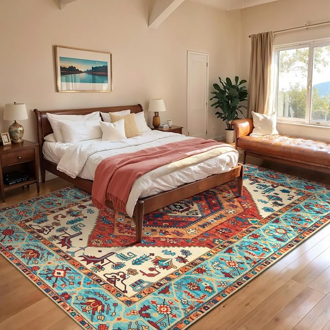 SERISSA Washable Rugs 6x9 Boho Area Rugs, Large Non-Slip Living Room Rug