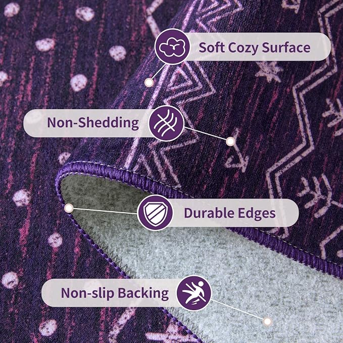 SERISSA 6x9 Area Rugs for Living Room, Washable Non-Slip Purple and White Boho