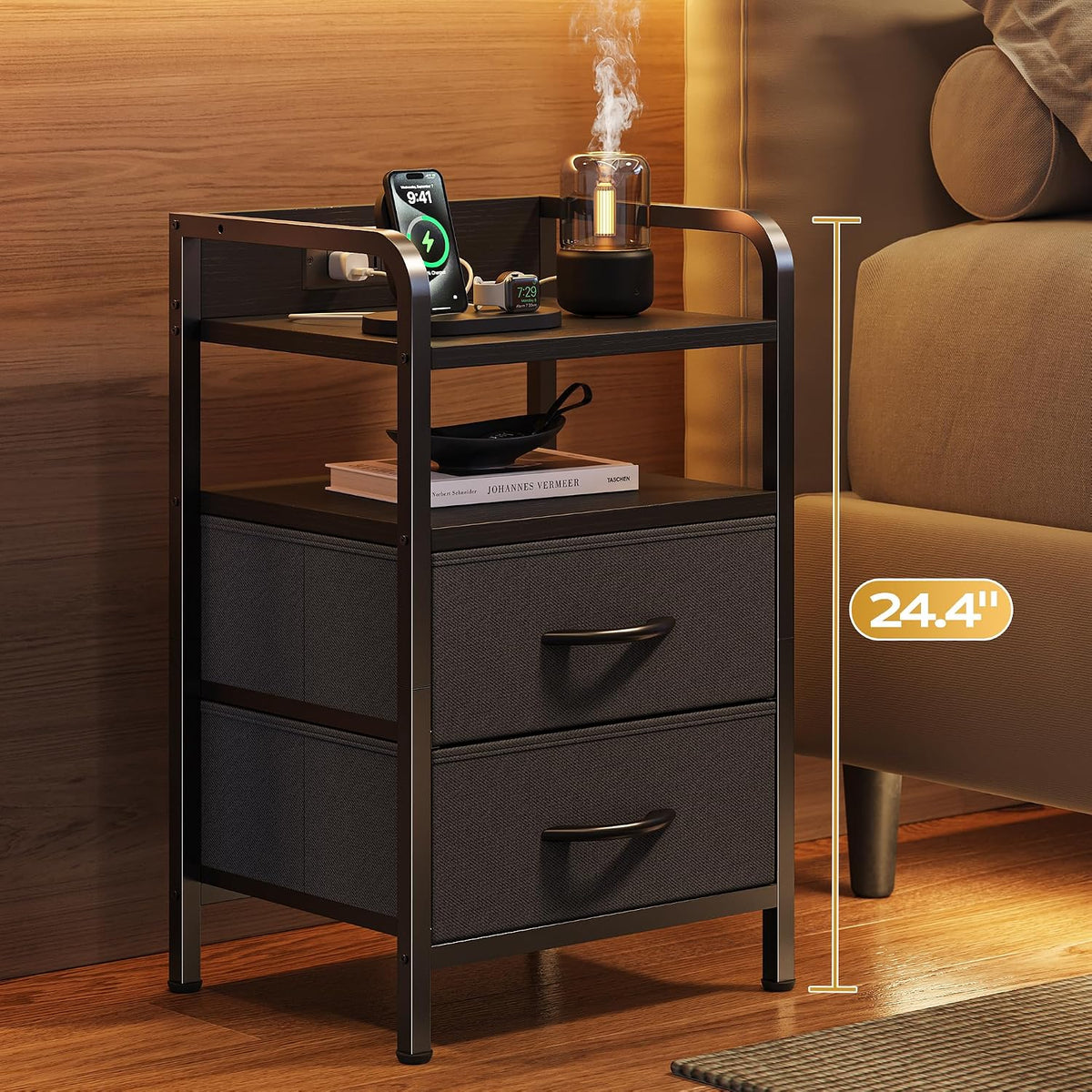 Huuger Nightstands Set of 2, Night Stand, Charging Station, USB-C Ports