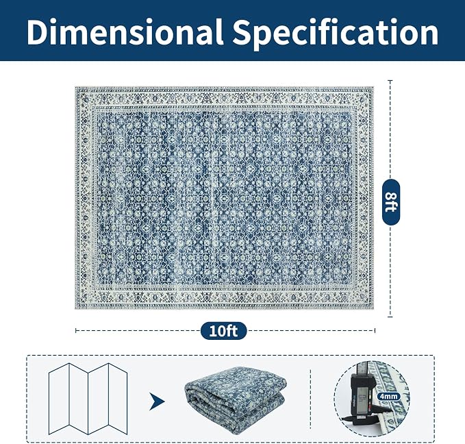 Washable Rugs 8x10 Area Rugs for Living Room, Dining Room- Soft Low Pile Stain