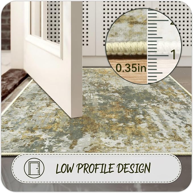 Entryway Rug 3x5 Green Door Mat Indoor Entrance 36x60, Washable Small Throw Rugs