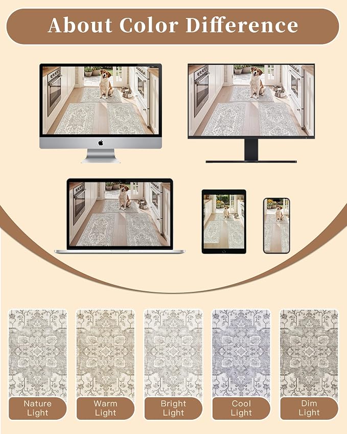 Madane 2-Piece Kitchen Runner Rug Set, Small Area Rug Non-Slip Vintage Door Mat