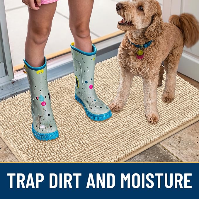 Smiry Dog Door Mat for Muddy Paws 44x24, Absorbent Dirt Trapper, Non-Slip