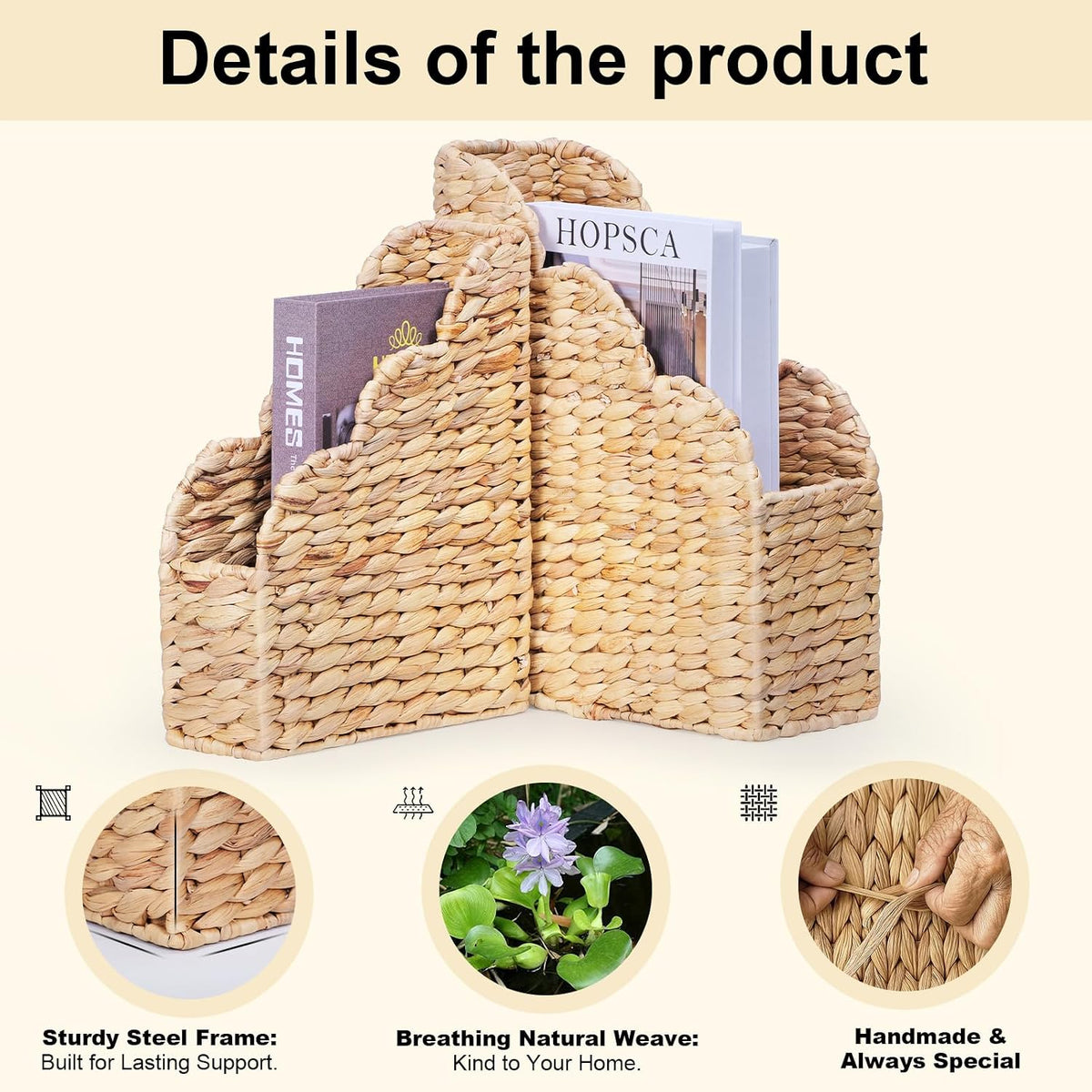 BROWNLILY Water Hyacinth Magazine Holders, Set of 2 (Large & Small)