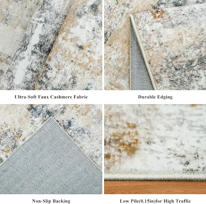 10x10 ft Square Living Room Rug – Washable Modern Abstract Area Rug