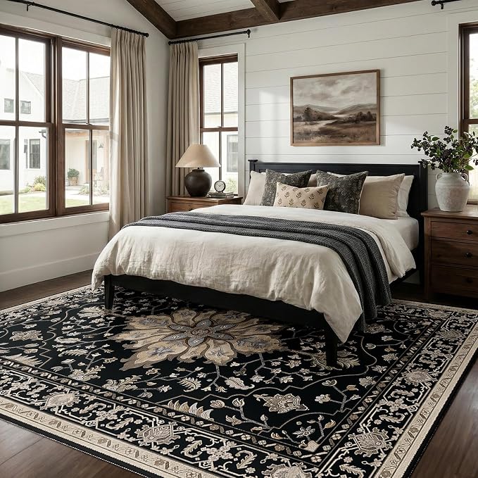 RELEANY Area Rugs 8'x10' Washable Non-Slip, Floral Vintage Distress Medallion