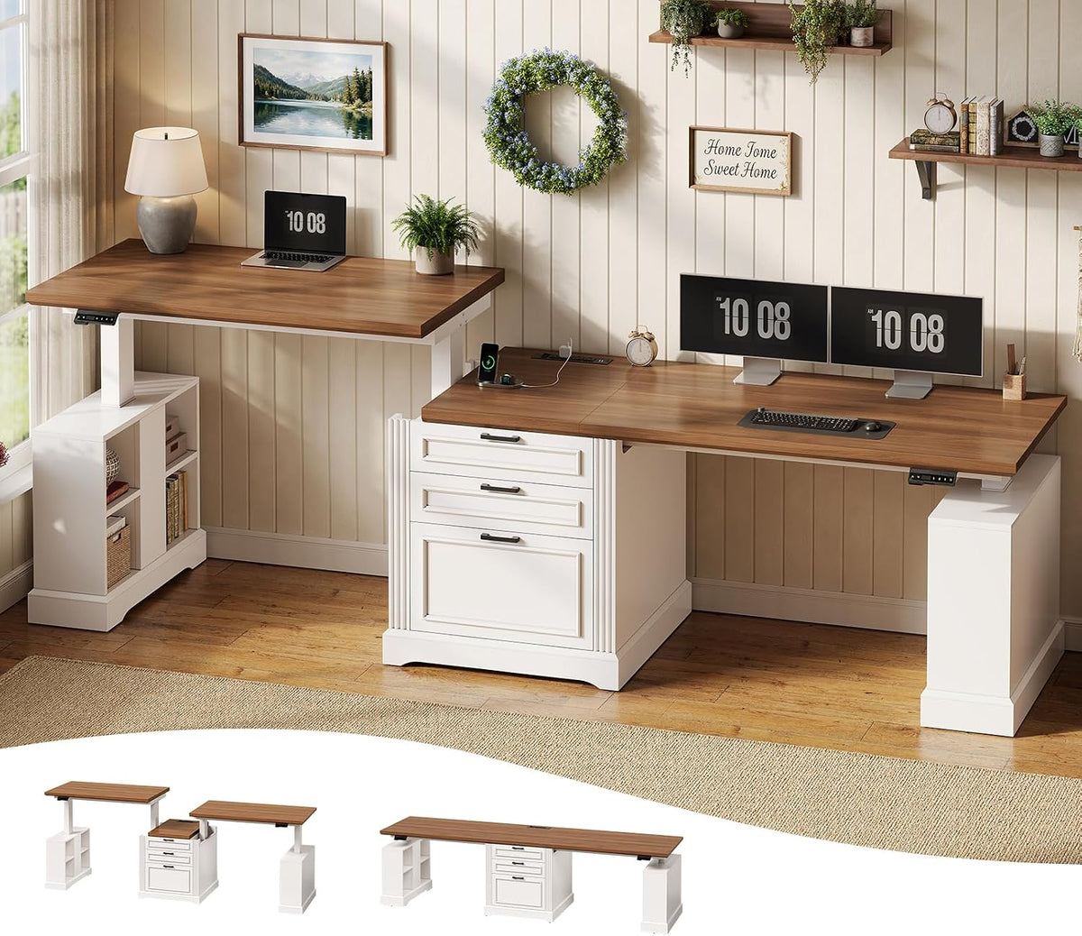 SEDETA 98.4'' Standing Two Person Desk with 3 Drawers, Storage Cabinet