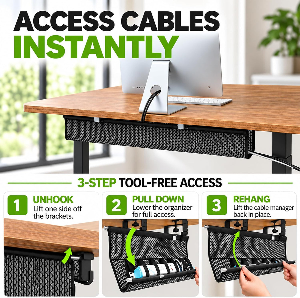 Mesh Cable Management Tray Under Desk Cord Organizer - 38"