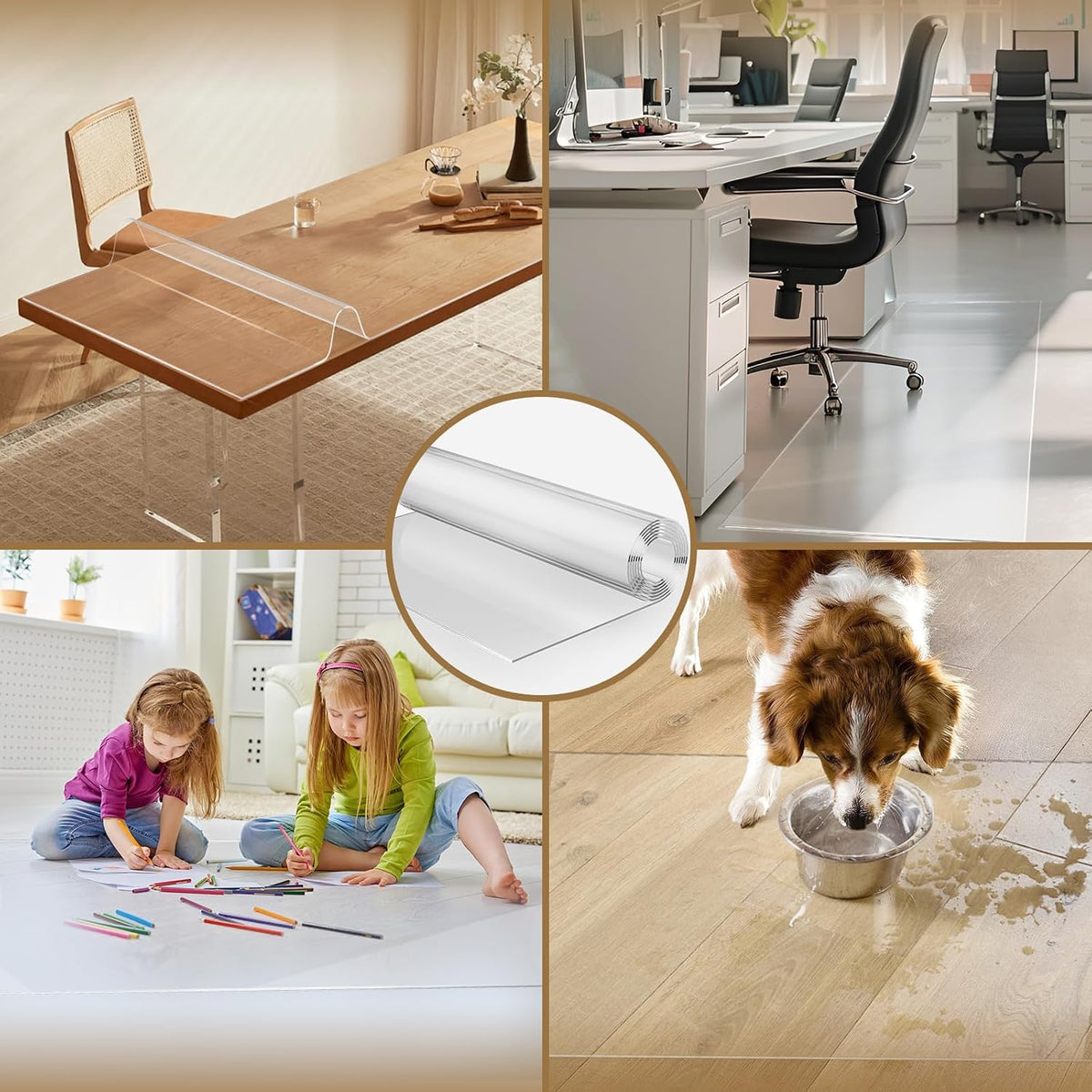2X 6ft Clear Chair Mat,60 mil Thick Vinyl Frosted Area Rug
