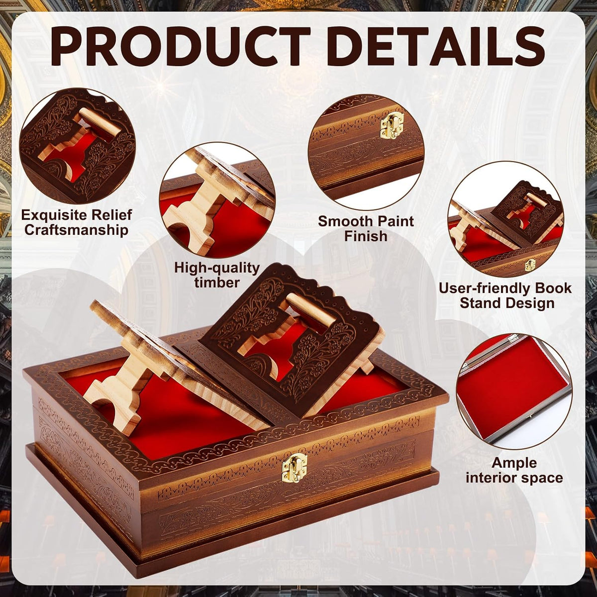Yalikop Wooden Rehal Box Holy Book Stand Box Quran Bible Holder