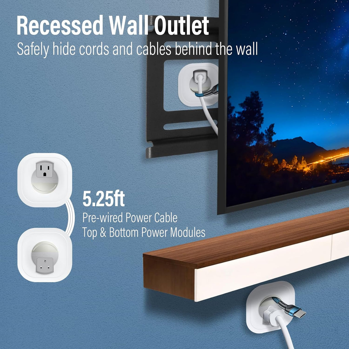 in-Wall Cable Management Kit, TV Cord Hider for Wall Mounted TV, Hide TV Cords for Wall Mount TV, TV Outlet Wall Kit Includes Power & Low Voltage Cable Management with Hole Saw Drill Attachment