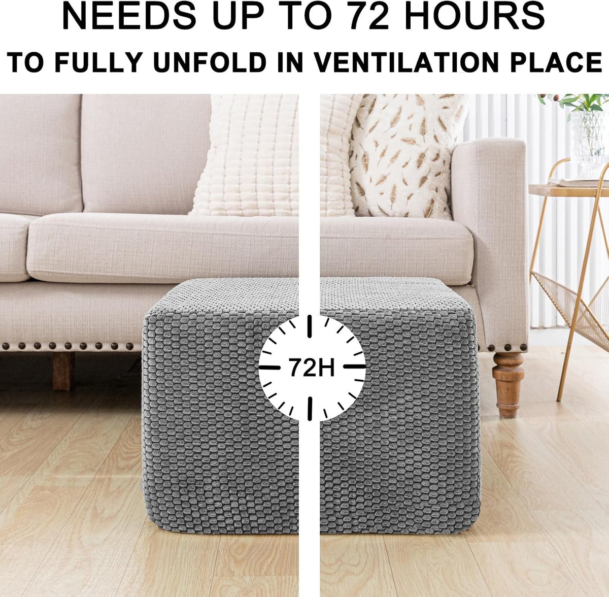 Functional Ottoman Pouf – Ergonomic Ottoman Foot Rest for Couch (Gray, 20x20x14 Inches, Square)
