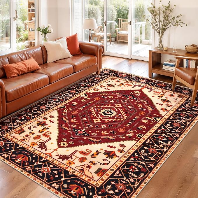 SERISSA Area Rug 3x5 Boho Rugs for Bedroom, Washable Non-Slip Living Room Rug