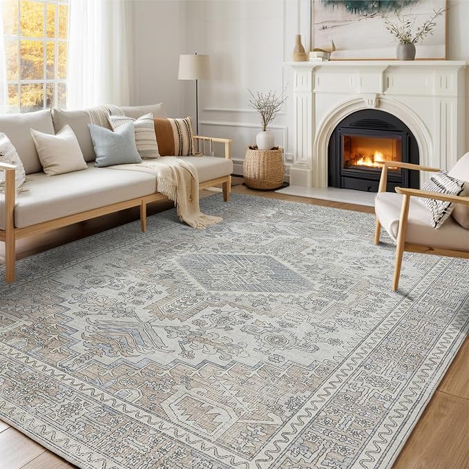 Machine Washable Area Rugs 9x12 Living Room Retro Rugs- Ultra Soft Low Pile