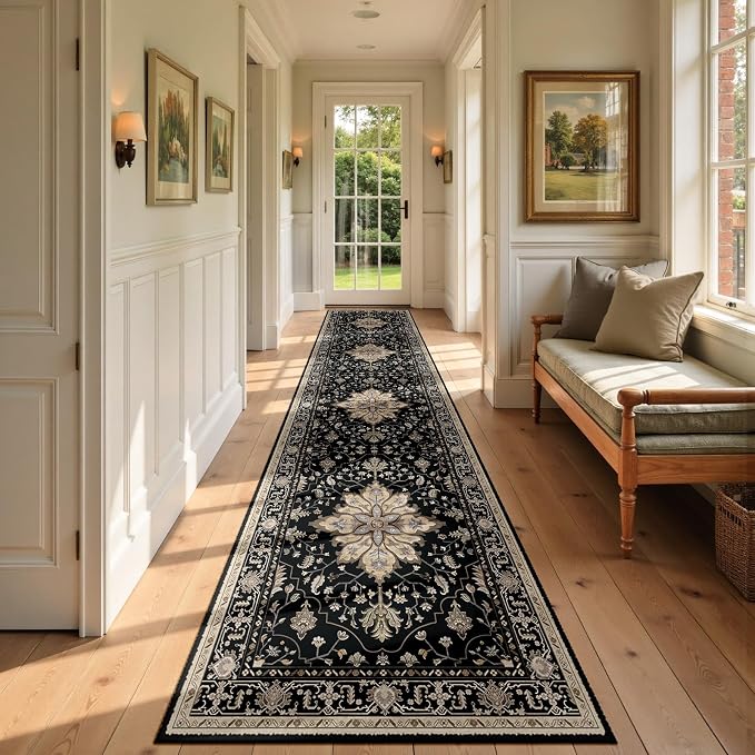 RELEANY Area Rugs Runner 3'x12' Washable Non-Slip, Floral Vintage Distress