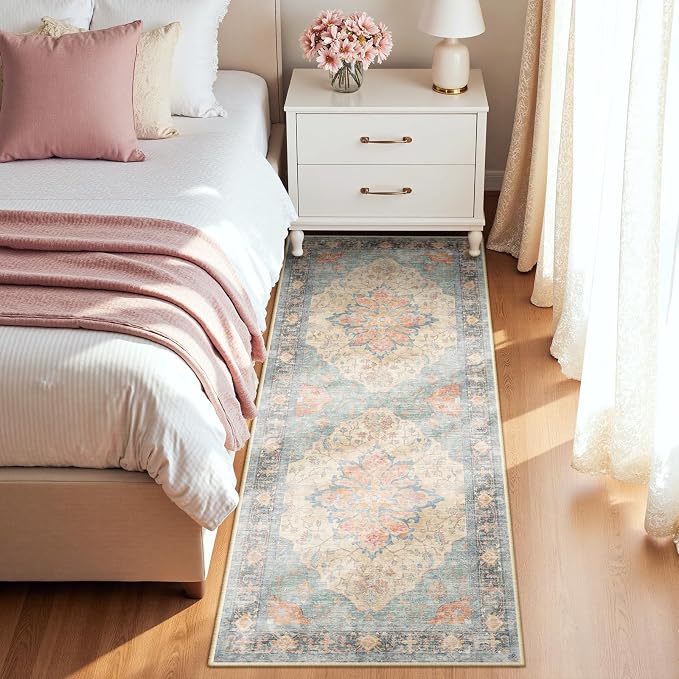 RELEANY Area Rugs Runner 2'x6' Washable Non-Slip, Floral Vintage Distress