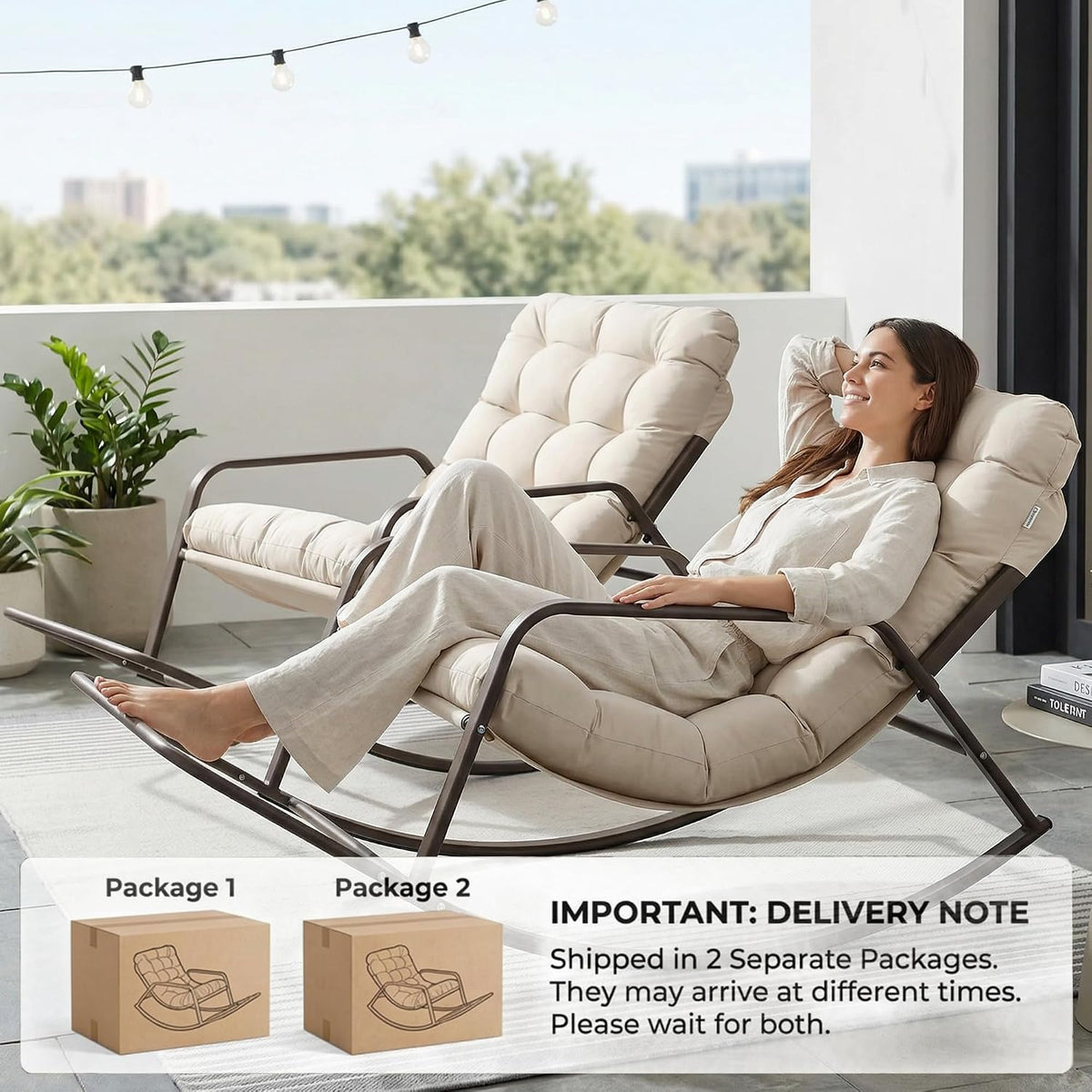 RADIATA 2pcs Rocking Lounge Chair, Outdoor Reclining Lounger with Footrest